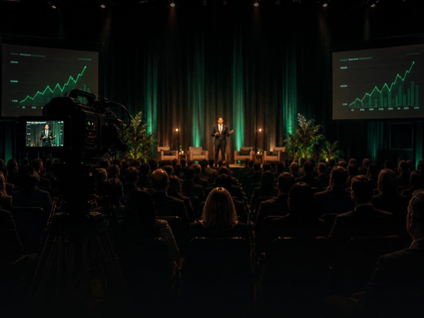 Professional camera filming a live event for an online audience